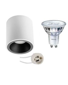 PHILIPS - Opbouwspot Set - SceneSwitch 827 36D - Pragmi Cliron Pro - GU10 Fitting - Dimbaar - Opbouw Rond - Mat Wit/Zwart - 1.5W-5W - Warm Wit 2200K-2700K - Verdiept - Ø90mm