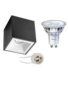 PHILIPS - Opbouwspot Set - SceneSwitch 827 36D - Pragmi Cliron Pro - GU10 Fitting - Dimbaar - Opbouw Vierkant - Mat Zwart/Wit - 1.5W-5W - Warm Wit 2200K-2700K - Verdiept - 90mm