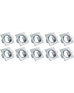 Spot Armatuur 10 Pack - Trion - GU10 Fitting - Inbouw Vierkant - Glans Chroom Aluminium - Kantelbaar 80mm