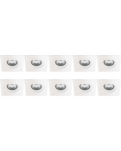 Spot Armatuur 10 Pack - Pragmi Rodos Pro - GU10 Fitting - Inbouw Vierkant - Mat Wit - Aluminium - 93mm