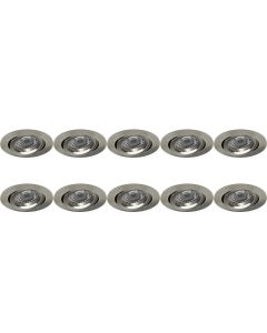 Spot Armatuur 10 Pack - Pragmi Aerony Pro - GU10 Fitting - Inbouw Rond - Mat Nikkel - Aluminium - Kantelbaar - Ø82mm