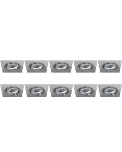 Spot Armatuur 10 Pack - Pragmi Borny Pro - GU10 Fitting - Inbouw Vierkant - Mat Zilver - Aluminium - Kantelbaar - 92mm