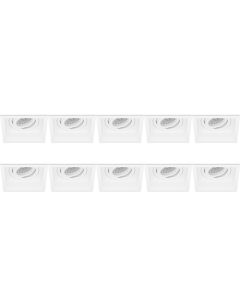 Spot Armatuur 10 Pack - Pragmi Domy Pro - GU10 Fitting - Inbouw Vierkant - Mat Wit - Aluminium - Verdiept - Kantelbaar - 105mm