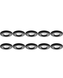 Spot Armatuur 10 Pack - Pragmi Luno Pro - GU10 Fitting - Waterdicht IP65 - Inbouw Rond - Mat Zwart - Aluminium - Ø82mm