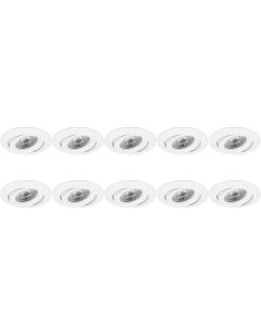 Spot Armatuur 10 Pack - Pragmi Uranio Pro - GU10 Fitting - Inbouw Rond - Mat Wit - Aluminium - Kantelbaar - Ø82mm