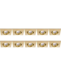 Spot Armatuur 10 Pack - Pragmi Borny Pro - GU10 Fitting - Inbouw Vierkant - Mat Goud - Aluminium - Kantelbaar - 92mm