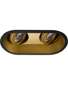 Spot Armatuur GU10 - Pragmi Zano Pro - Inbouw Ovaal Dubbel - Mat Zwart/Goud - Aluminium - Kantelbaar - 185x93mm