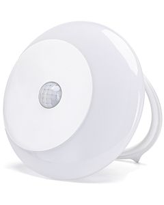 Stekkerlamp op Batterijen - Nachtlamp met Dag en Nacht- en Bewegingssensor Incl. USB-kabel - Aigi Dypi - 0.5W - Warm Wit 3000K - Rond - Mat Wit - Kunststof