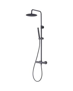 Thermostatische Regendoucheset - Leoni Rimbo - 20cm - Ronde Hoofddouche - Staafhanddouche - RVS - PVD - Gunmetal Grijs