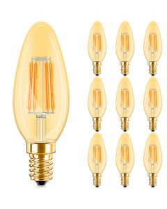 Voordeelpak 10x LED Lamp E14 Kaars Filament - Brinton - Amber 4W 360lm - 822 Zeer Warm Wit 2200K - C35 - Dimbaar | Vervangt 32W