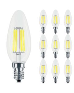 Voordeelpak 10x LED Lamp E14 Kaars Filament - Brinton - Helder 4W 470lm - 830 Warm Wit 3000K - C35 - CLR - Dimbaar | Vervangt 40W