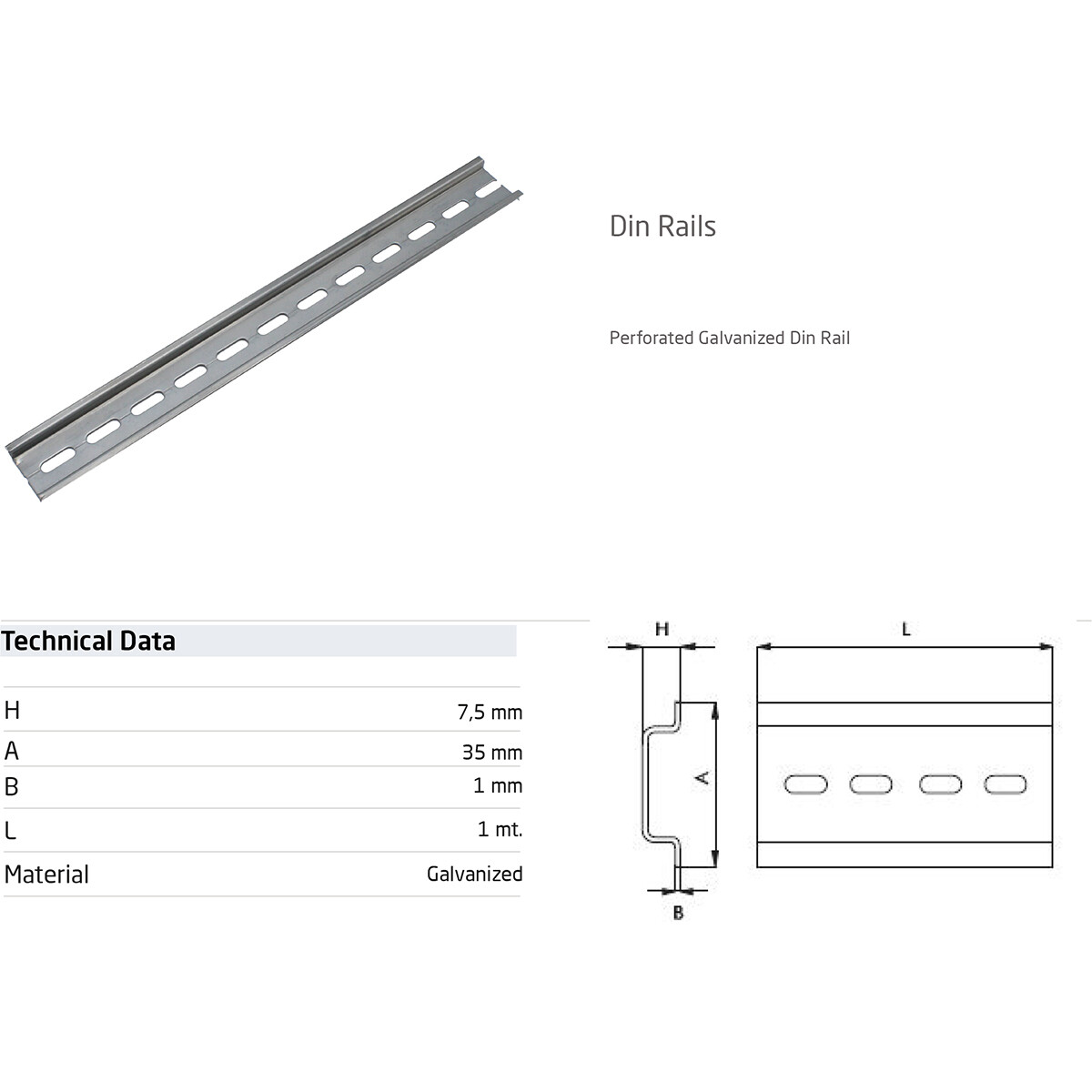 DIN-Rail 35 /7.5 mm - Velvalux Panoboxpro - 1 Meter - Geperforeerd Staal