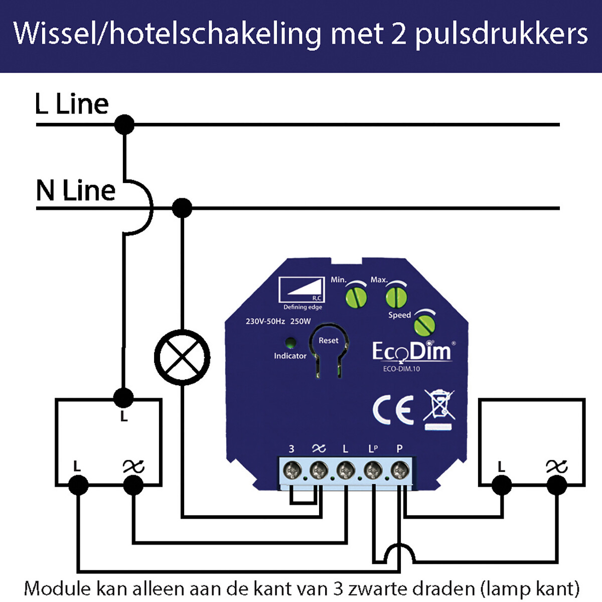 EcoDim - LED Inbouwdimmer Module - Smart WiFi - ECO-DIM.10 - Fase Afsnijding RC - ZigBee - 0-250W