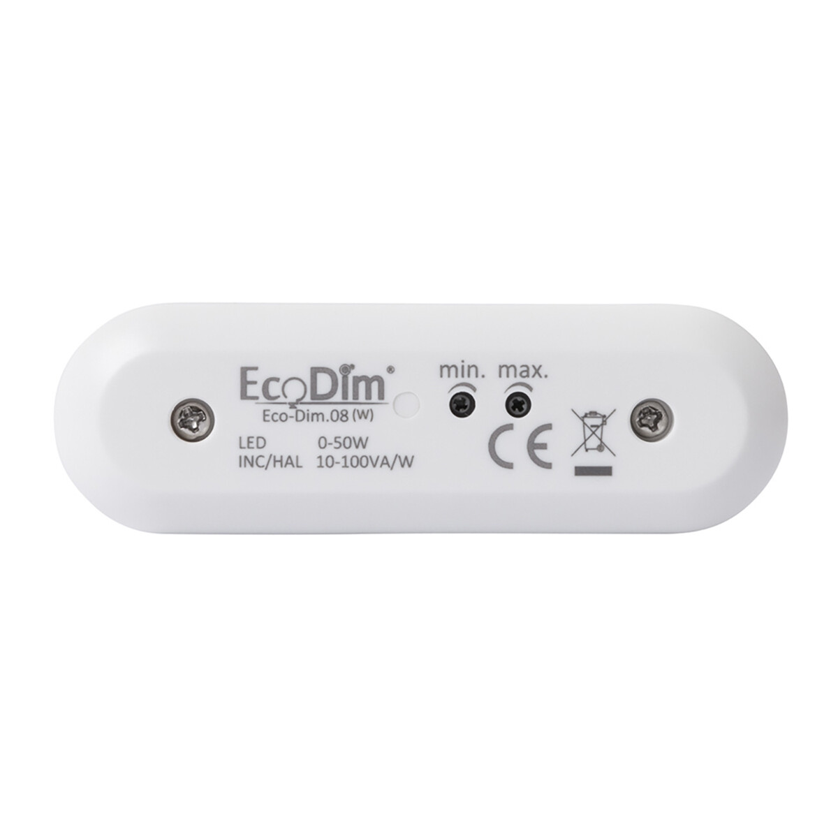 EcoDim - LED Snoerdimmer - ECO-DIM.08 - Fase Afsnijding RC - Enkel Knop - 0-50W - Wit