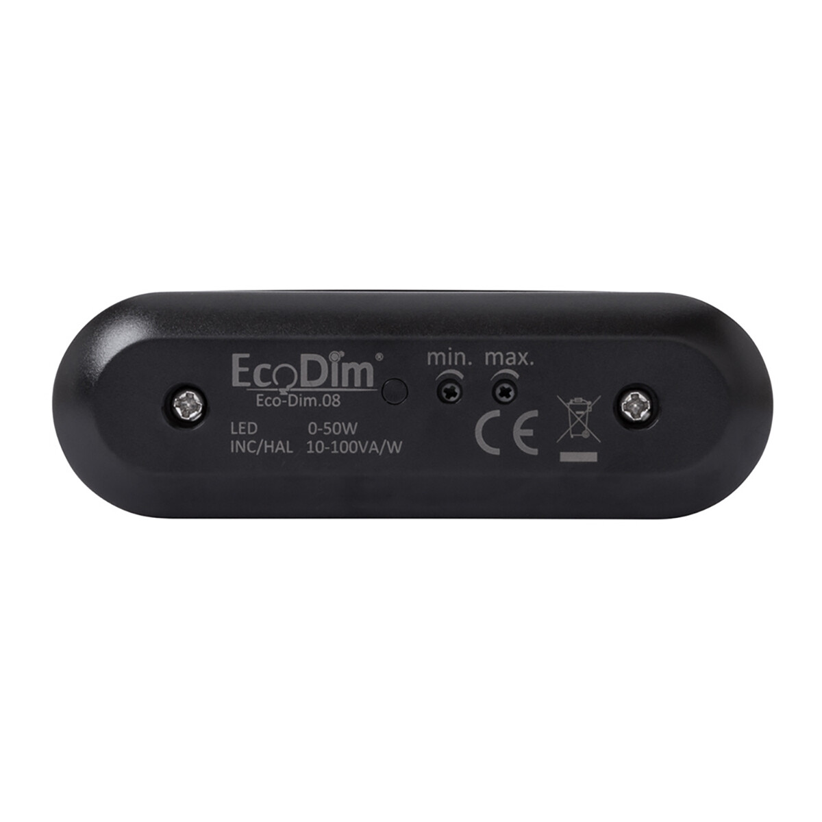 EcoDim - LED Snoerdimmer - ECO-DIM.08 - Fase Afsnijding RC - Enkel Knop - 0-50W - Zwart