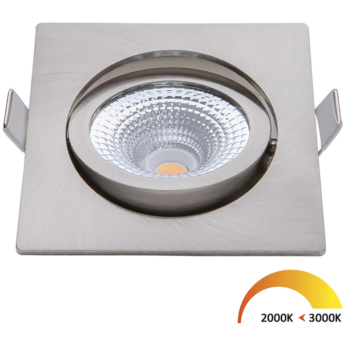 EcoDim - LED Spot - Inbouwspot - ED-10027 - 5W - Waterdicht IP54 - Dimbaar - Dim to Warm - Warm Wit 2000K-3000K - Geborsteld Nikkel - Aluminium - Vierkant - Kantelbaar