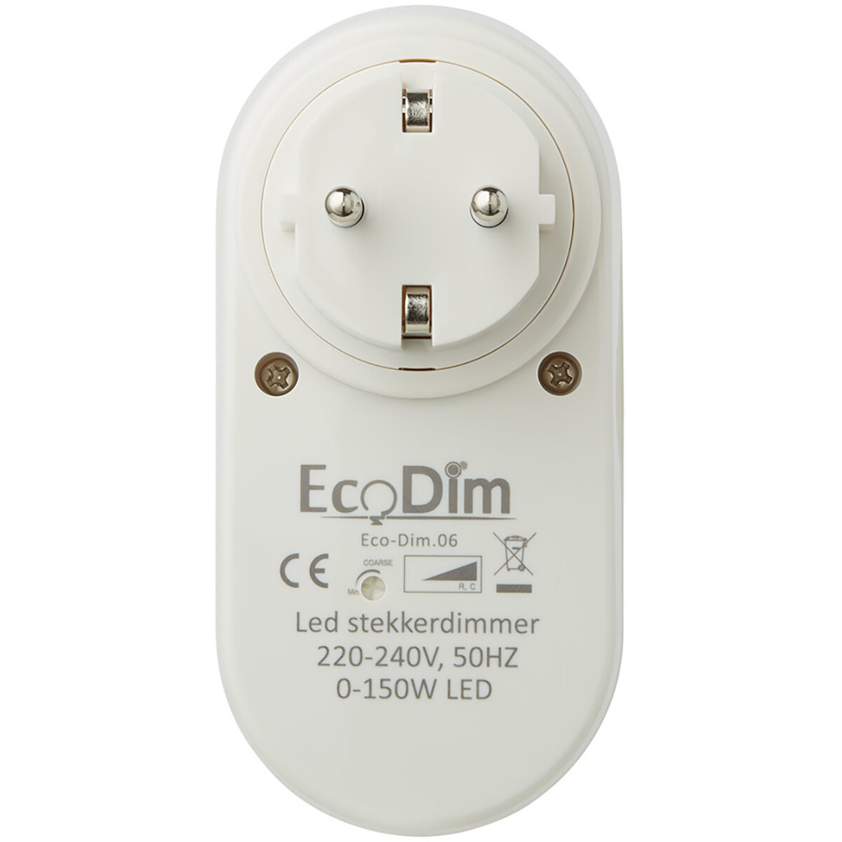 EcoDim - LED Stekkerdimmer - ECO-DIM.06 - Fase Afsnijding RC - Opbouw - Enkel Knop - 0-100W - Wit