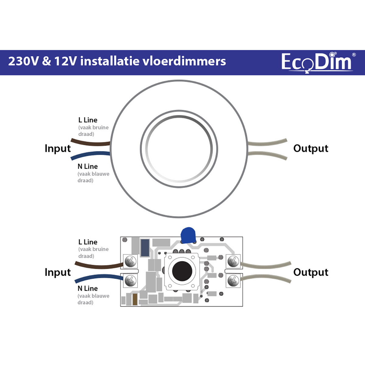 EcoDim - LED Vloerdimmer - ECO-DIM.09 - Fase Afsnijding RC - Enkel Knop - 0-50W - Rond - Mat Wit