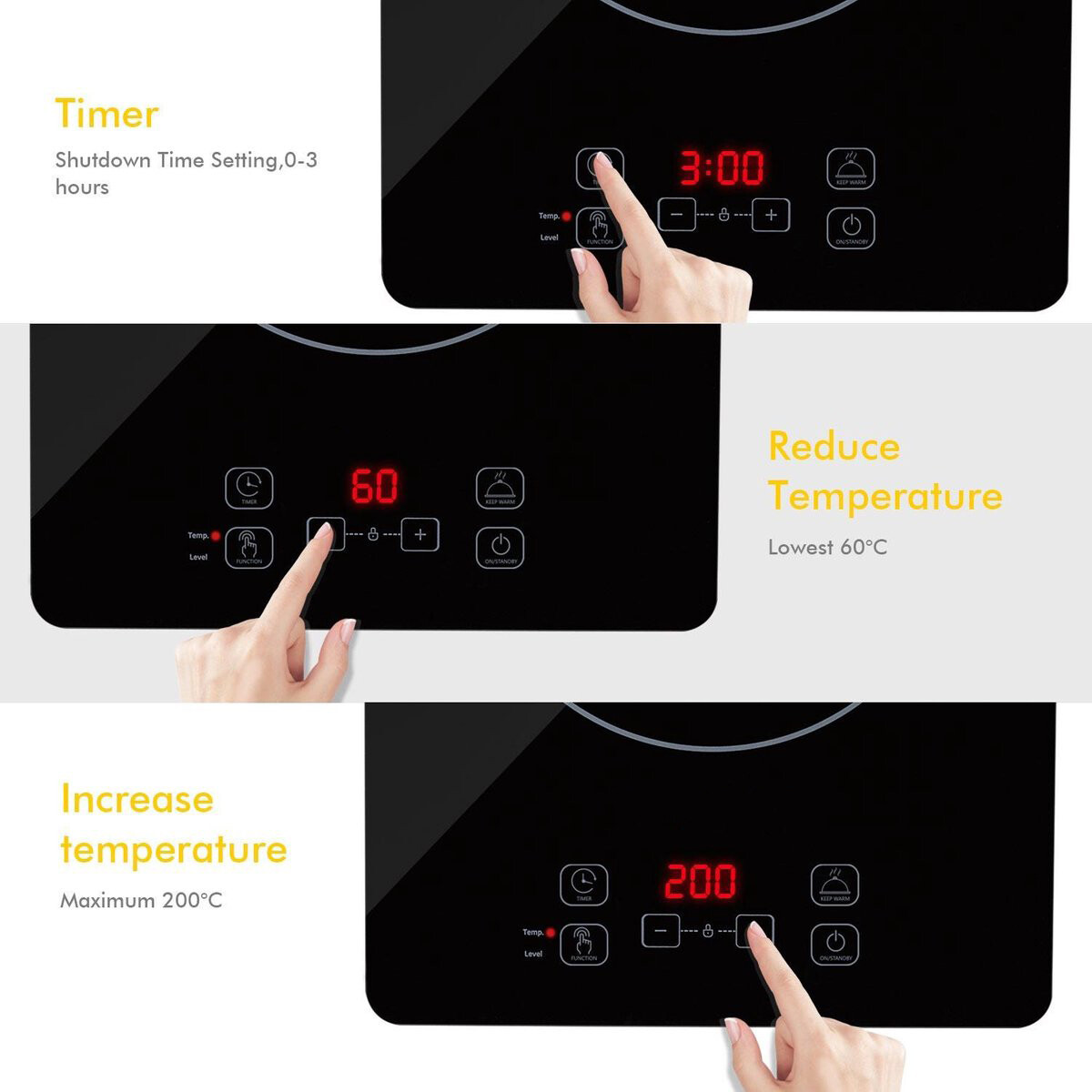 Inductie Kookplaat - Aigi Blony - 2000 Watt - Touch Control - LED Display - Zwart