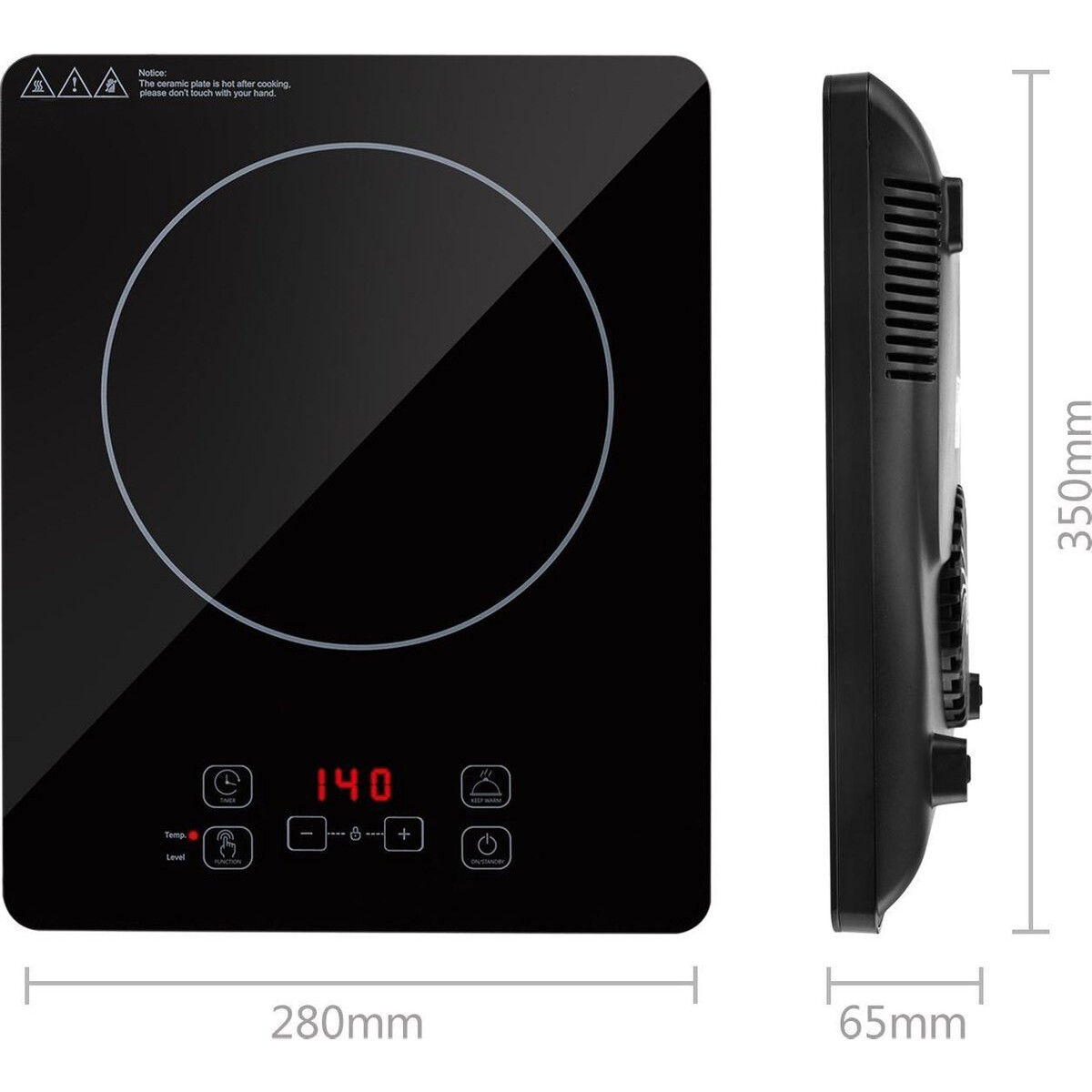 Inductie Kookplaat - Aigi Blony - 2000 Watt - Touch Control - LED Display - Zwart