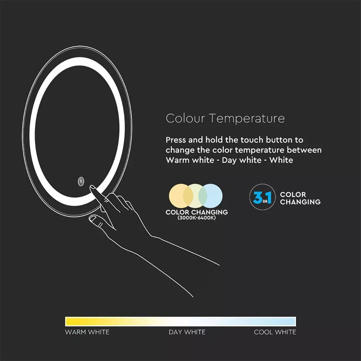 LED Badkamerspiegel - Viron Mirron - Ø60cm - Rond - Anti Condens - Touch Schakelaar - Aanpasbare Kleur CCT