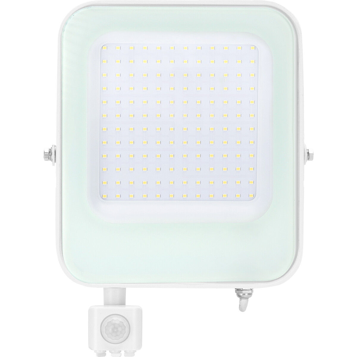 LED Bouwlamp 100 Watt met Sensor - LED Schijnwerper - Aigi Ixi - Helder/Koud Wit 6500K - Waterdicht IP65 - Mat Wit - Aluminium product afbeelding