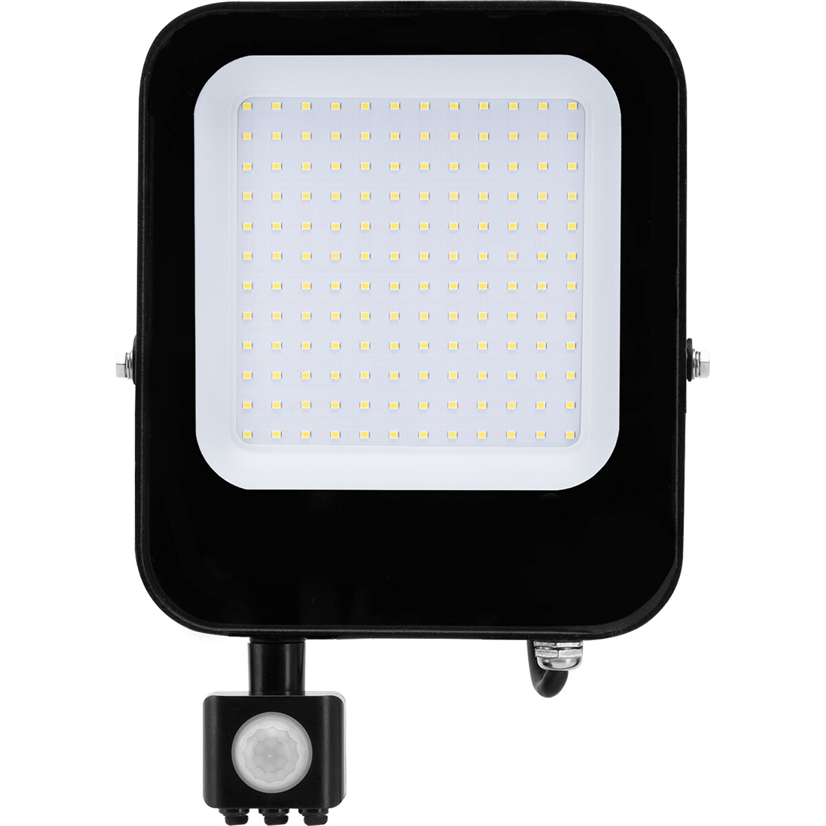 LED Bouwlamp 100 Watt met Sensor - LED Schijnwerper - Aigi Ixi - Helder/Koud Wit 6500K - Waterdicht IP65 - Mat Zwart - Aluminium product afbeelding