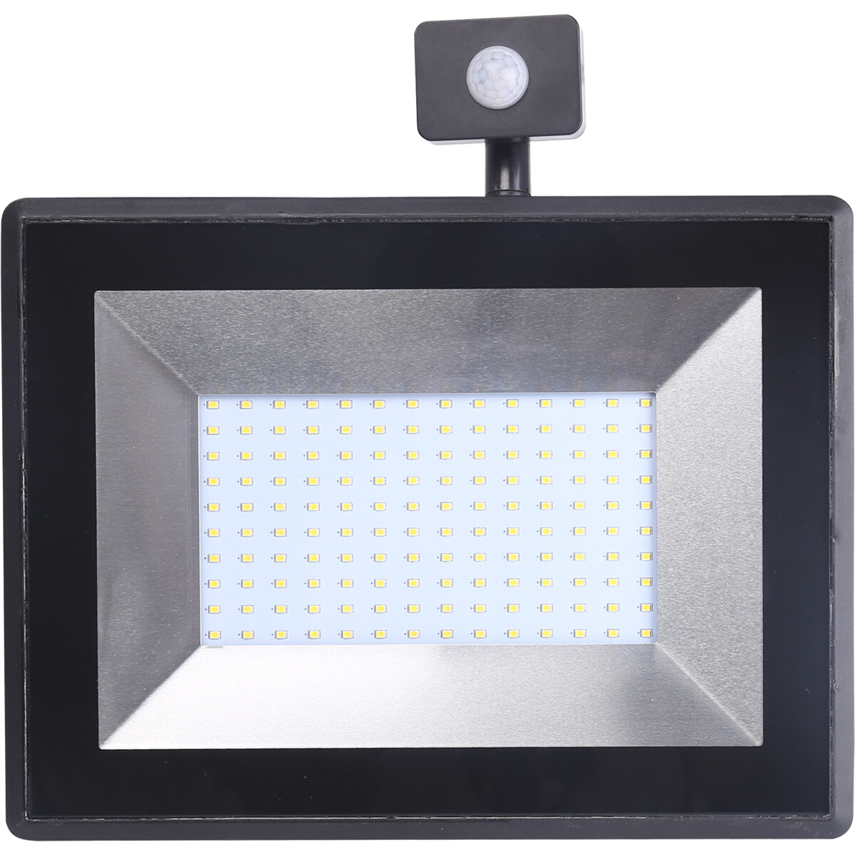 LED Bouwlamp 100 Watt met Sensor - LED Schijnwerper - Aigi Sunny - Helder/Koud Wit 6400K - Waterdicht IP65 - Mat Zwart - Aluminium