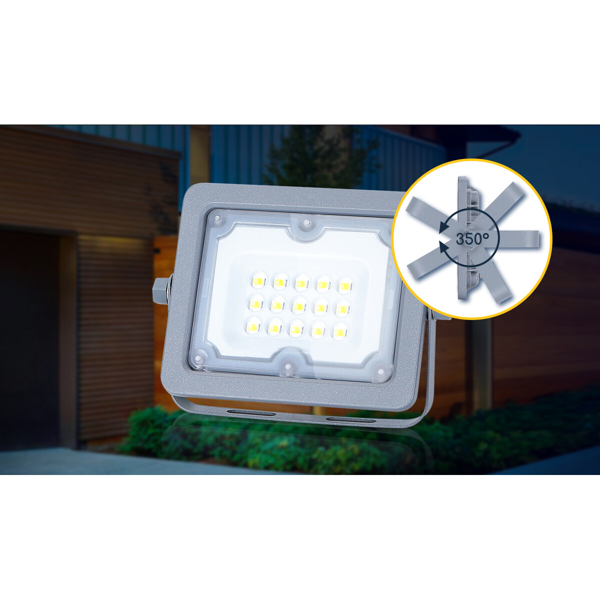 LED Bouwlamp - Aigi Zuino - 10 Watt - Helder/Koud Wit 6500K - Waterdicht IP65 - Kantelbaar - Mat Grijs - Aluminium