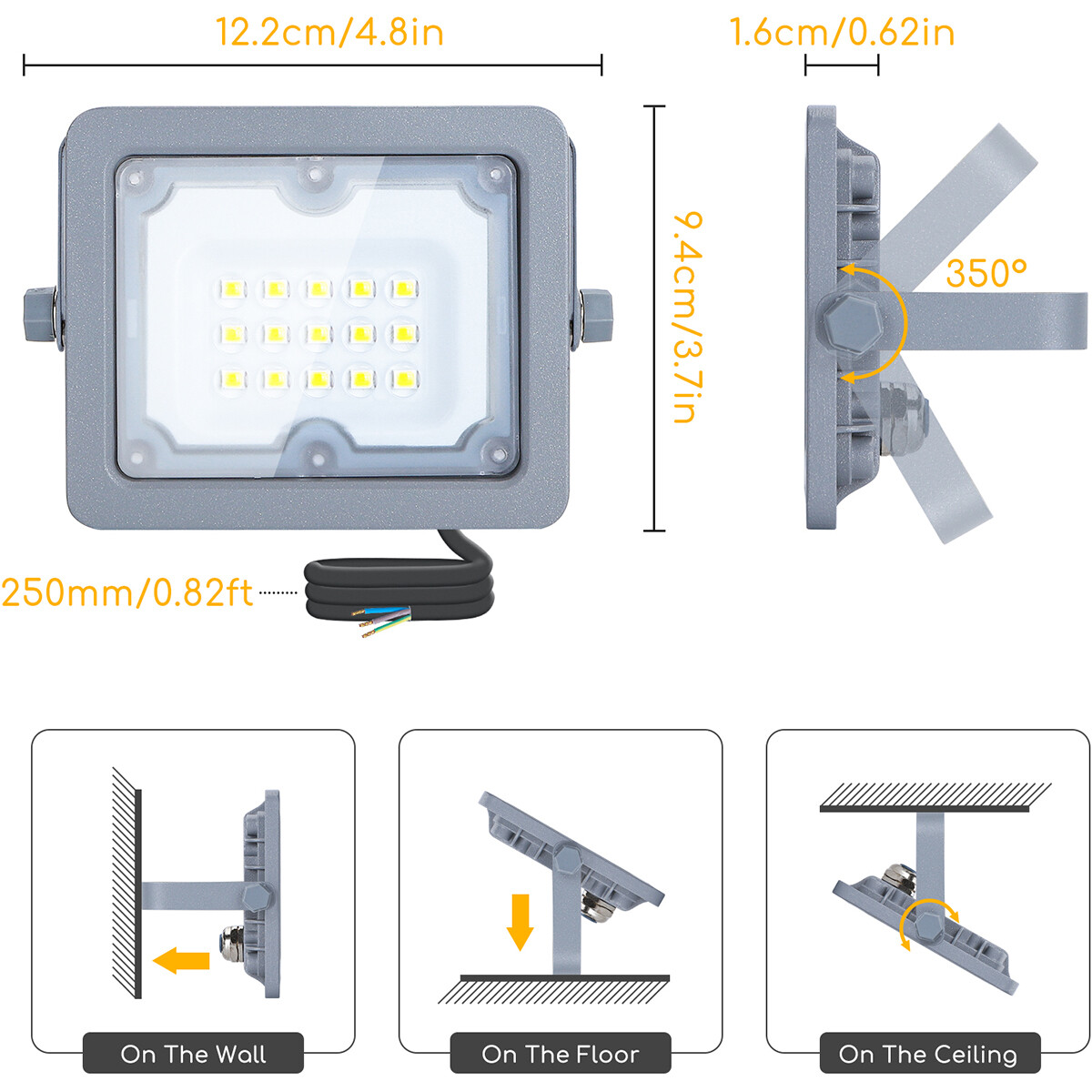 LED Bouwlamp - Aigi Zuino - 10 Watt - Helder/Koud Wit 6500K - Waterdicht IP65 - Kantelbaar - Mat Grijs - Aluminium