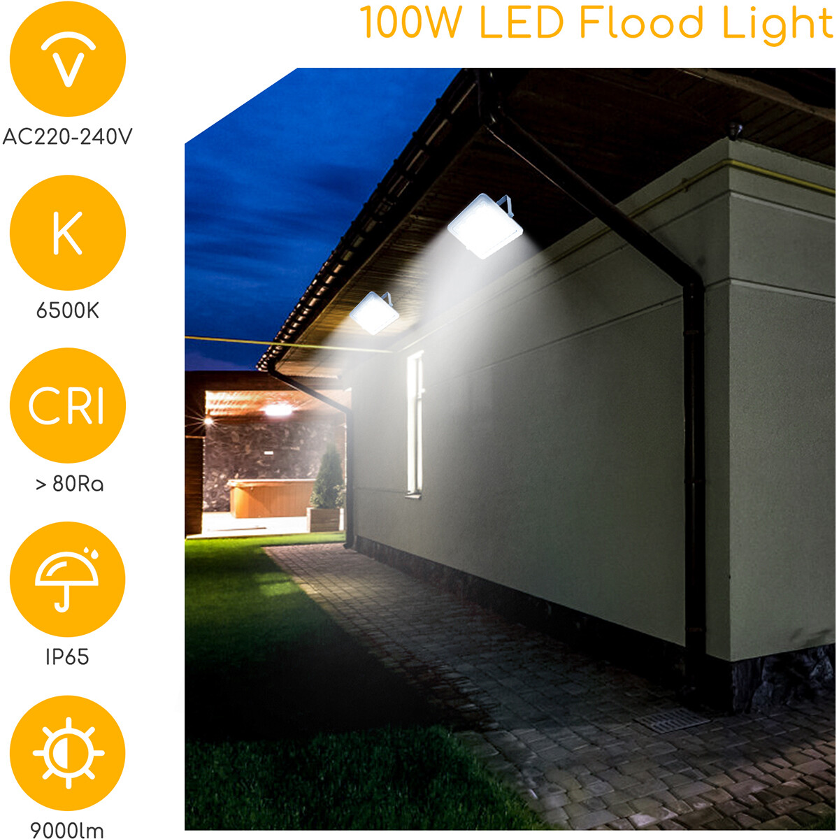 LED Bouwlamp - Aigi Zuino - 100 Watt - Helder/Koud Wit 6500K - Waterdicht IP65 - Kantelbaar - Mat Grijs - Aluminium