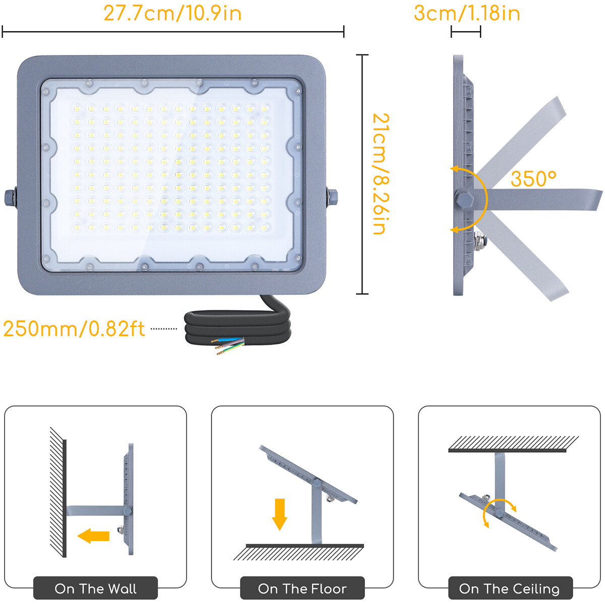 LED Bouwlamp - Aigi Zuino - 100 Watt - Helder/Koud Wit 6500K - Waterdicht IP65 - Kantelbaar - Mat Grijs - Aluminium