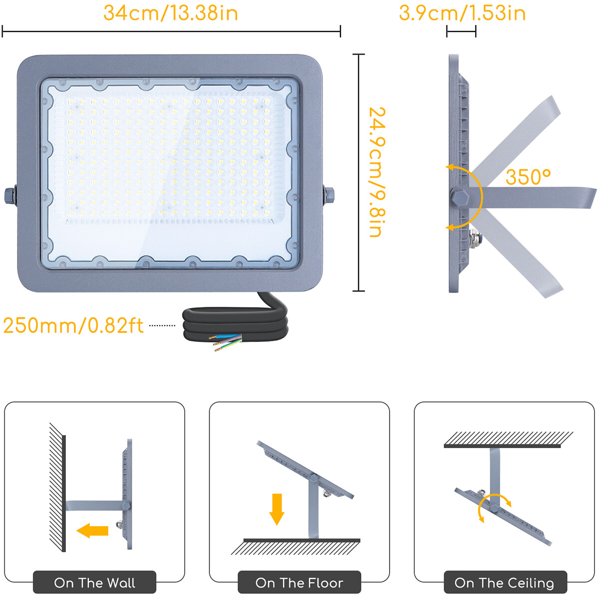 LED Bouwlamp - Aigi Zuino - 150 Watt - Helder/Koud Wit 6500K - Waterdicht IP65 - Kantelbaar - Mat Grijs - Aluminium