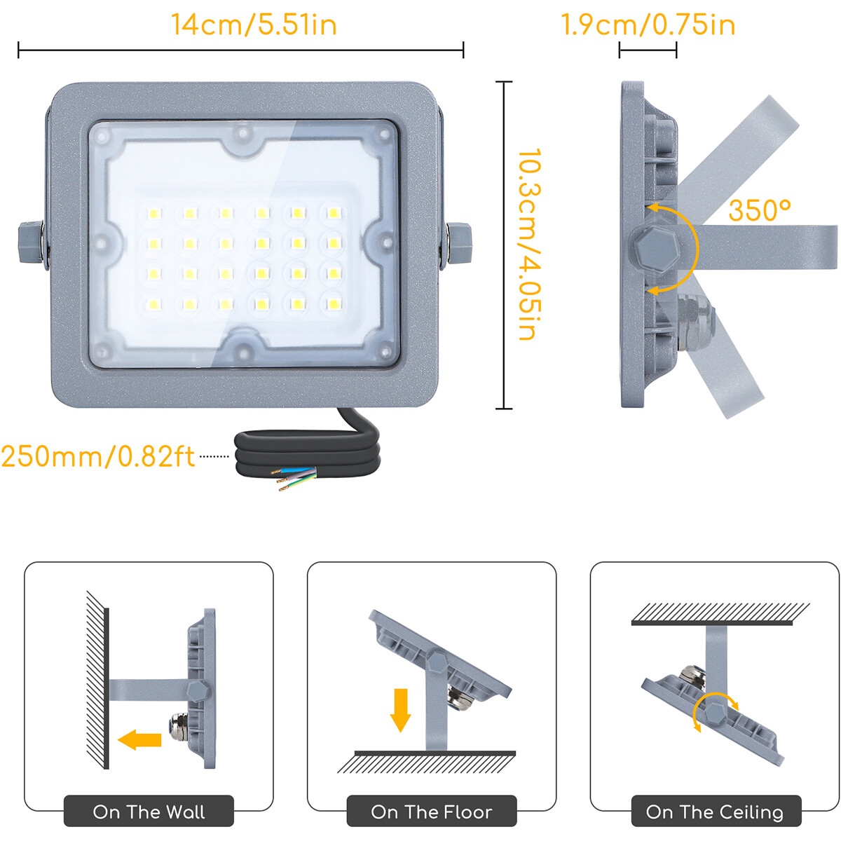 LED Bouwlamp - Aigi Zuino - 20 Watt - Natuurlijk Wit 4000K - Waterdicht IP65 - Kantelbaar - Mat Grijs - Aluminium