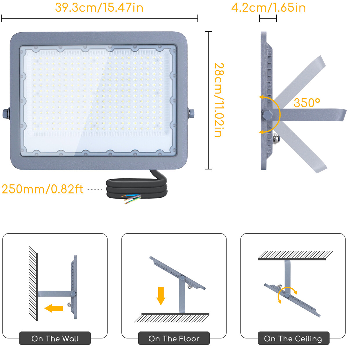 LED Bouwlamp - Aigi Zuino - 200 Watt - Helder/Koud Wit 6500K - Waterdicht IP65 - Kantelbaar - Mat Grijs - Aluminium