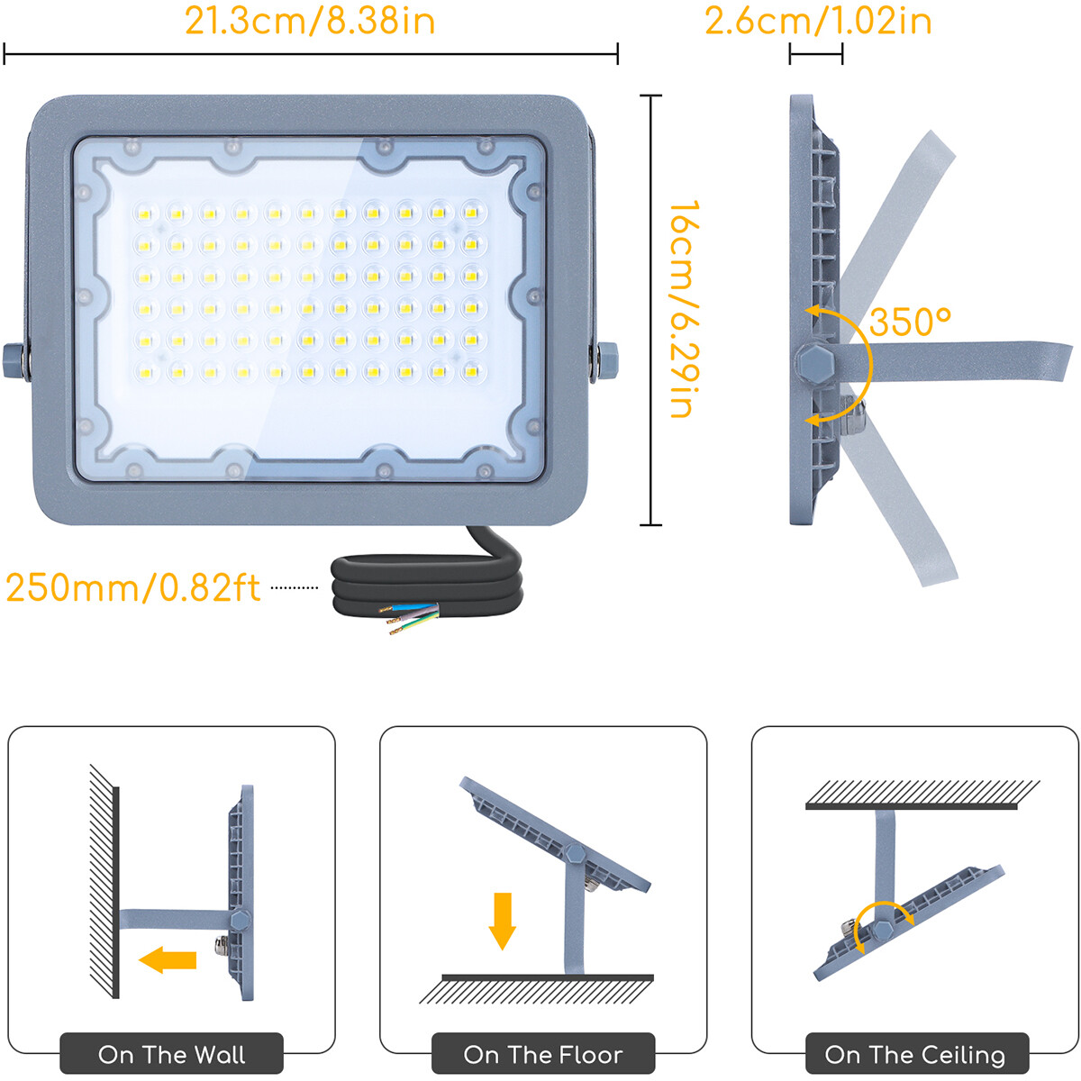 LED Bouwlamp - Aigi Zuino - 50 Watt - Helder/Koud Wit 6500K - Waterdicht IP65 - Kantelbaar - Mat Grijs - Aluminium