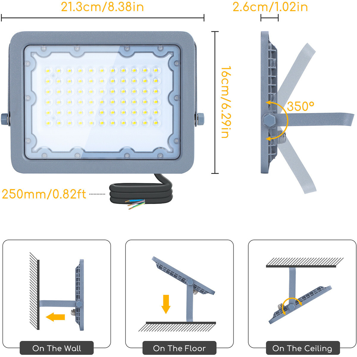 LED Bouwlamp - Aigi Zuino - 50 Watt - Natuurlijk Wit 4000K - Waterdicht IP65 - Kantelbaar - Mat Grijs - Aluminium