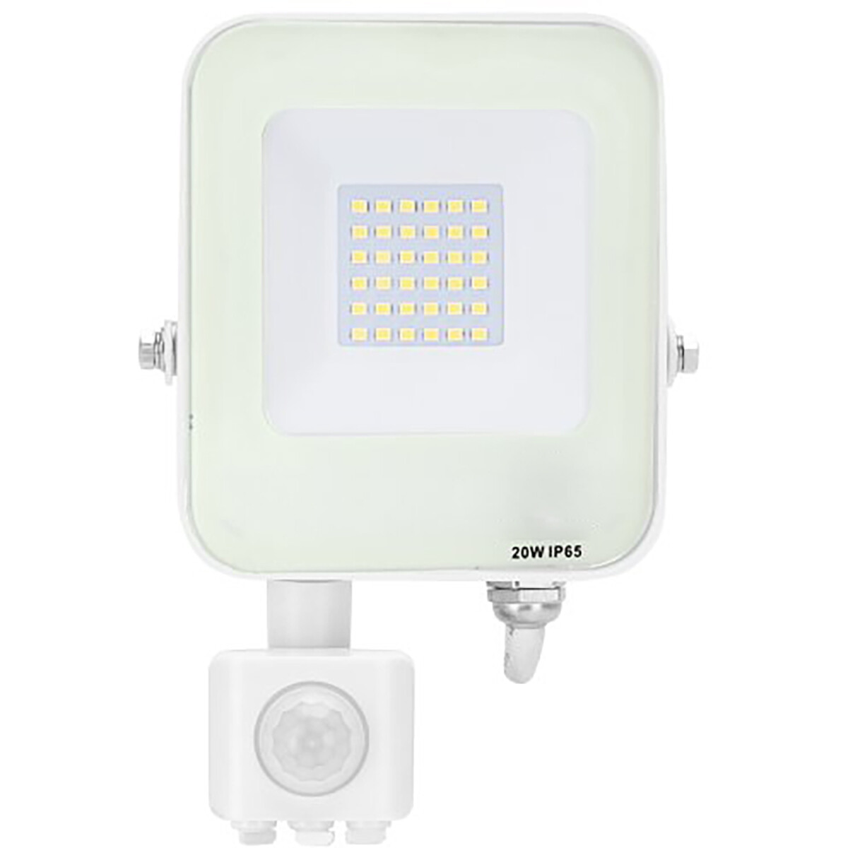 LED Bouwlamp met Bewegingssensor - LED Schijnwerper - Aigi Rekan - 20 Watt - Helder/Koud Wit 6500K - Waterdicht IP65 - Rechthoek - Mat Wit - Aluminium product afbeelding