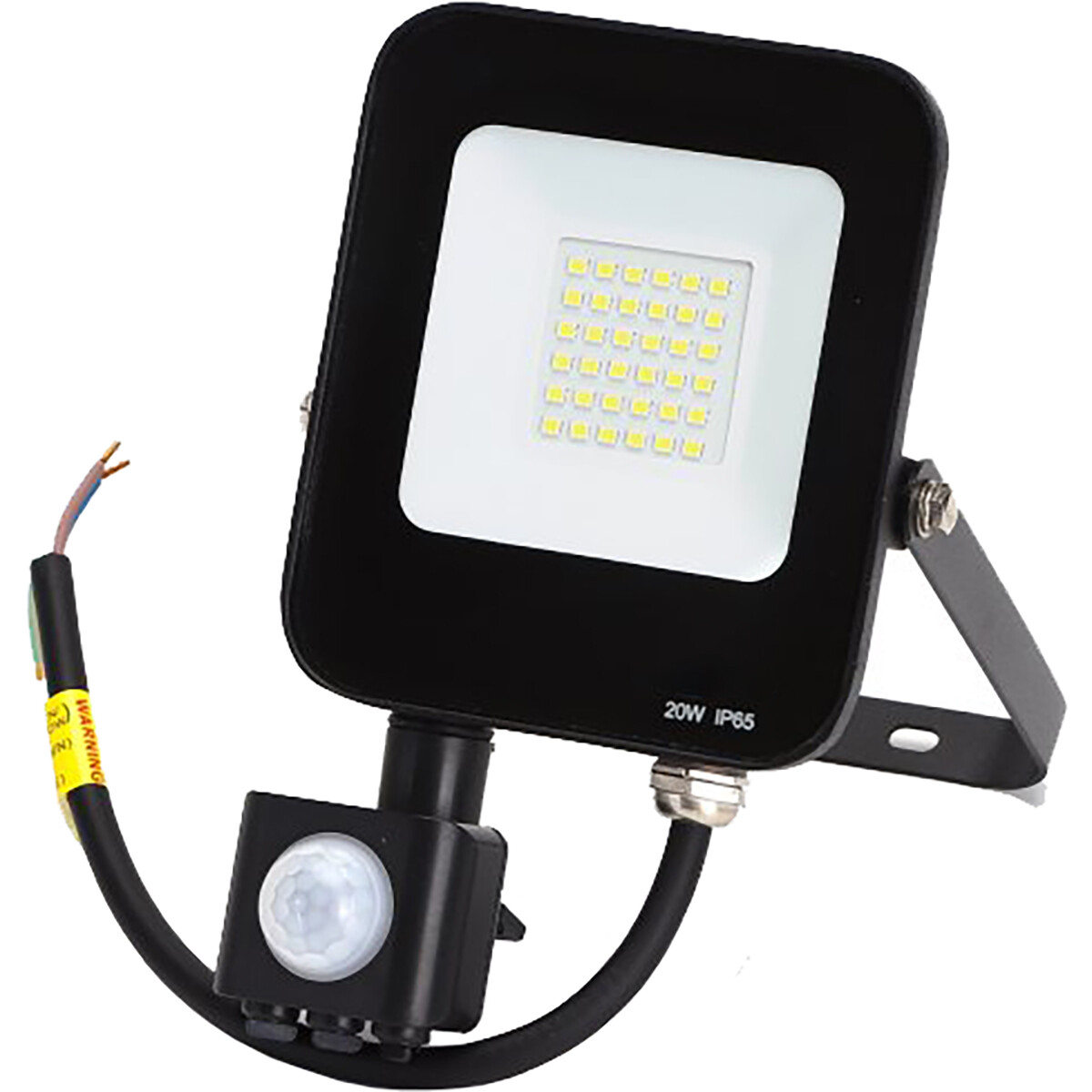 LED Bouwlamp met Bewegingssensor - LED Schijnwerper - Aigi Rekan - 20 Watt - Helder/Koud Wit 6500K - Waterdicht IP65 - Rechthoek - Mat Zwart - Aluminium