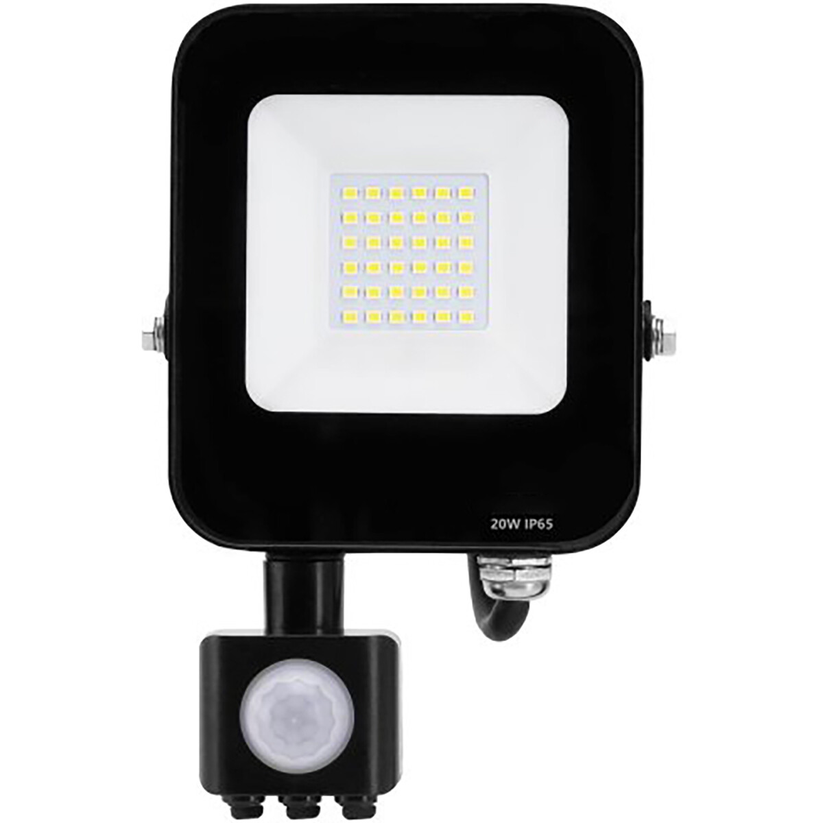 LED Bouwlamp met Bewegingssensor - LED Schijnwerper - Aigi Rekan - 20 Watt - Helder/Koud Wit 6500K - Waterdicht IP65 - Rechthoek - Mat Zwart - Aluminium product afbeelding