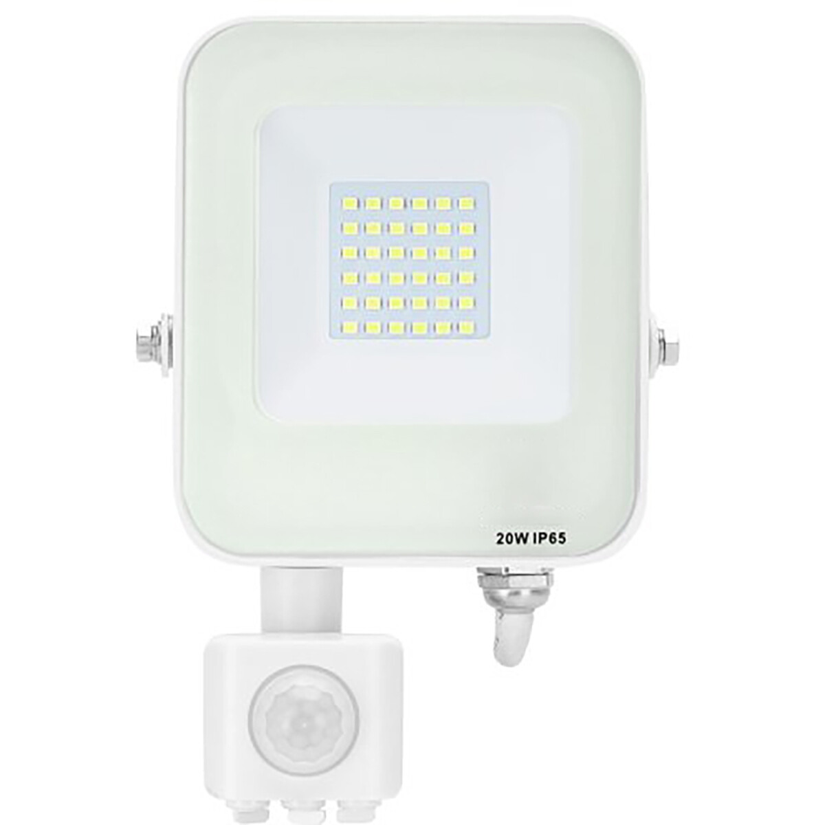 LED Bouwlamp met Bewegingssensor - LED Schijnwerper - Aigi Rekan - 20 Watt - Natuurlijk Wit 4000K - Waterdicht IP65 - Rechthoek - Mat Wit - Aluminium product afbeelding