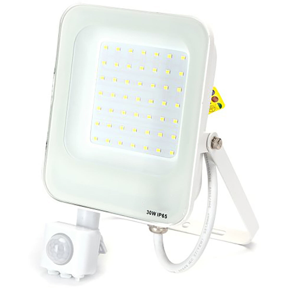 LED Bouwlamp met Bewegingssensor - LED Schijnwerper - Aigi Rekan - 30 Watt - Helder/Koud Wit 6500K - Waterdicht IP65 - Rechthoek - Mat Wit - Aluminium