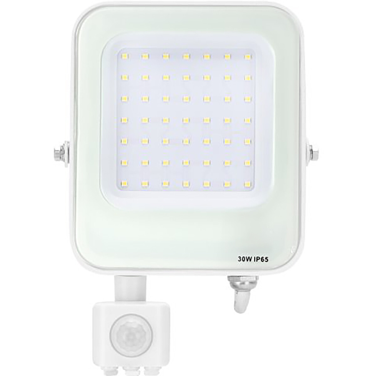 LED Bouwlamp met Bewegingssensor - LED Schijnwerper - Aigi Rekan - 30 Watt - Helder/Koud Wit 6500K - Waterdicht IP65 - Rechthoek - Mat Wit - Aluminium product afbeelding