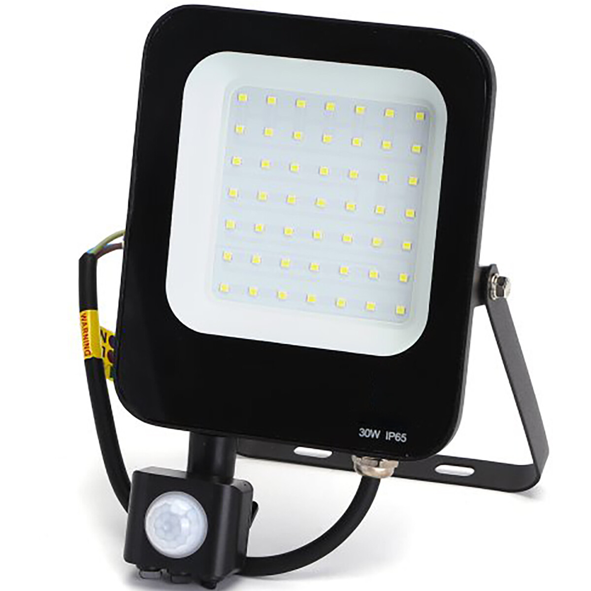 LED Bouwlamp met Bewegingssensor - LED Schijnwerper - Aigi Rekan - 30 Watt - Helder/Koud Wit 6500K - Waterdicht IP65 - Rechthoek - Mat Zwart - Aluminium