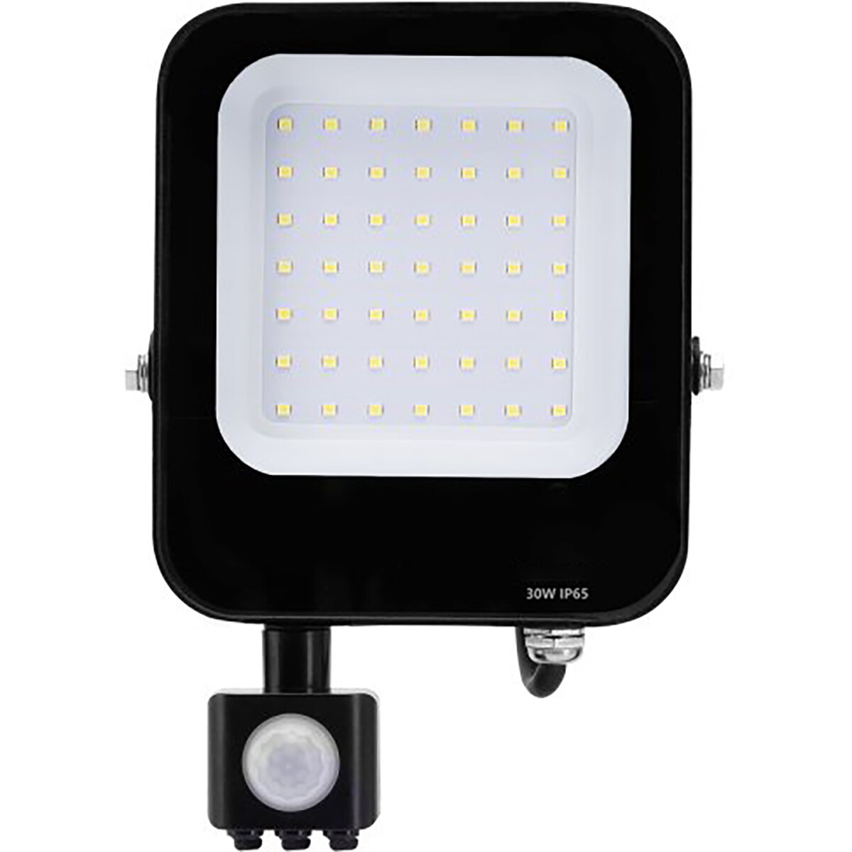 LED Bouwlamp met Bewegingssensor - LED Schijnwerper - Aigi Rekan - 30 Watt - Helder/Koud Wit 6500K - Waterdicht IP65 - Rechthoek - Mat Zwart - Aluminium product afbeelding