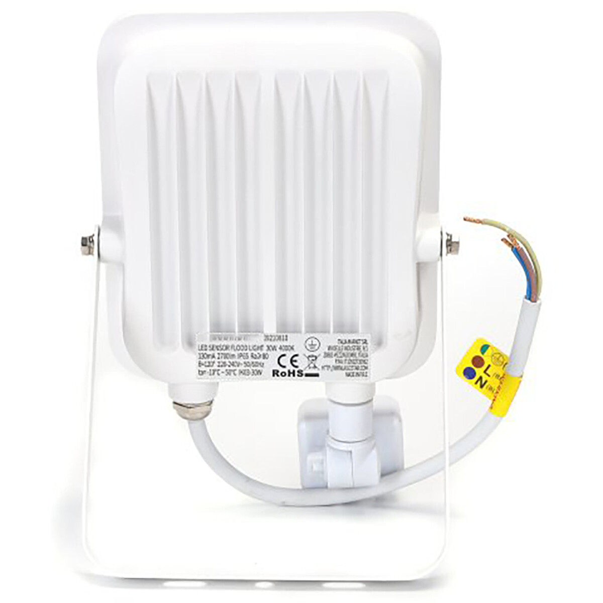 LED Bouwlamp met Bewegingssensor - LED Schijnwerper - Aigi Rekan - 30 Watt - Natuurlijk Wit 4000K - Waterdicht IP65 - Rechthoek - Mat Wit - Aluminium