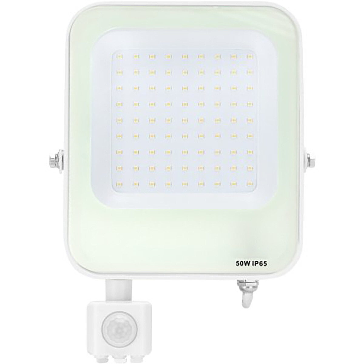 LED Bouwlamp met Bewegingssensor - LED Schijnwerper - Aigi Rekan - 50 Watt - Natuurlijk Wit 4000K - Waterdicht IP65 - Rechthoek - Mat Wit - Aluminium product afbeelding