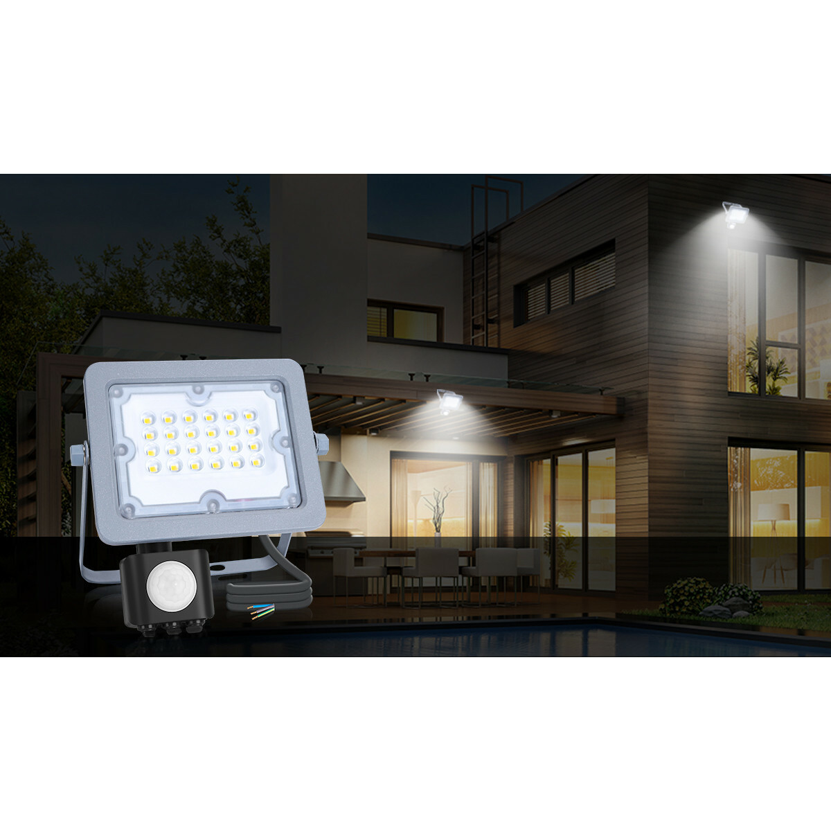 LED Bouwlamp met Sensor - Aigi Zuino - 20 Watt - Helder/Koud Wit 6500K - Waterdicht IP65 - Kantelbaar - Mat Grijs - Aluminium