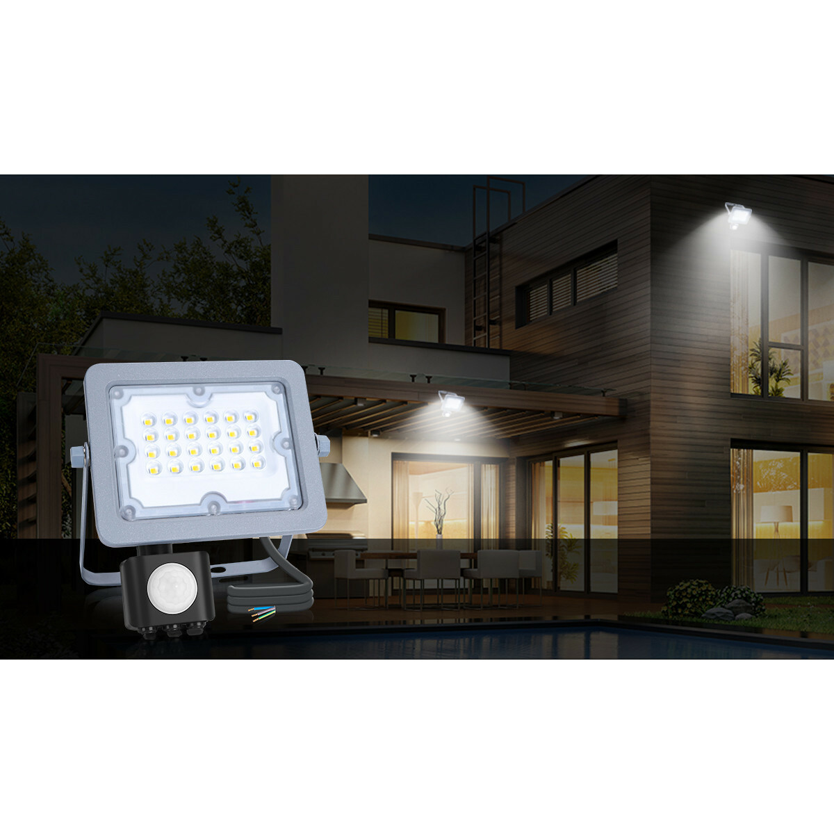 LED Bouwlamp met Sensor - Aigi Zuino - 20 Watt - Natuurlijk Wit 4000K - Waterdicht IP65 - Kantelbaar - Mat Grijs - Aluminium