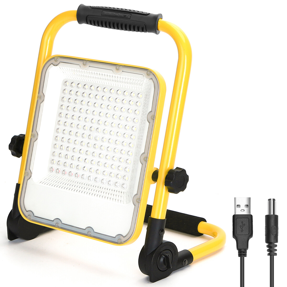 LED Bouwlamp op Accu met Statief - Aigi Worky - 100 Watt - Helder/Koud Wit 6500K - Dimbaar - Waterdicht IP65 - USB Oplaadbaar - Kantelbaar